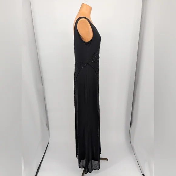 Vintage Y2K Stenay Mesh Beaded Black Evening Dress Size Large Cocktail Formal - Picture 4 of 14